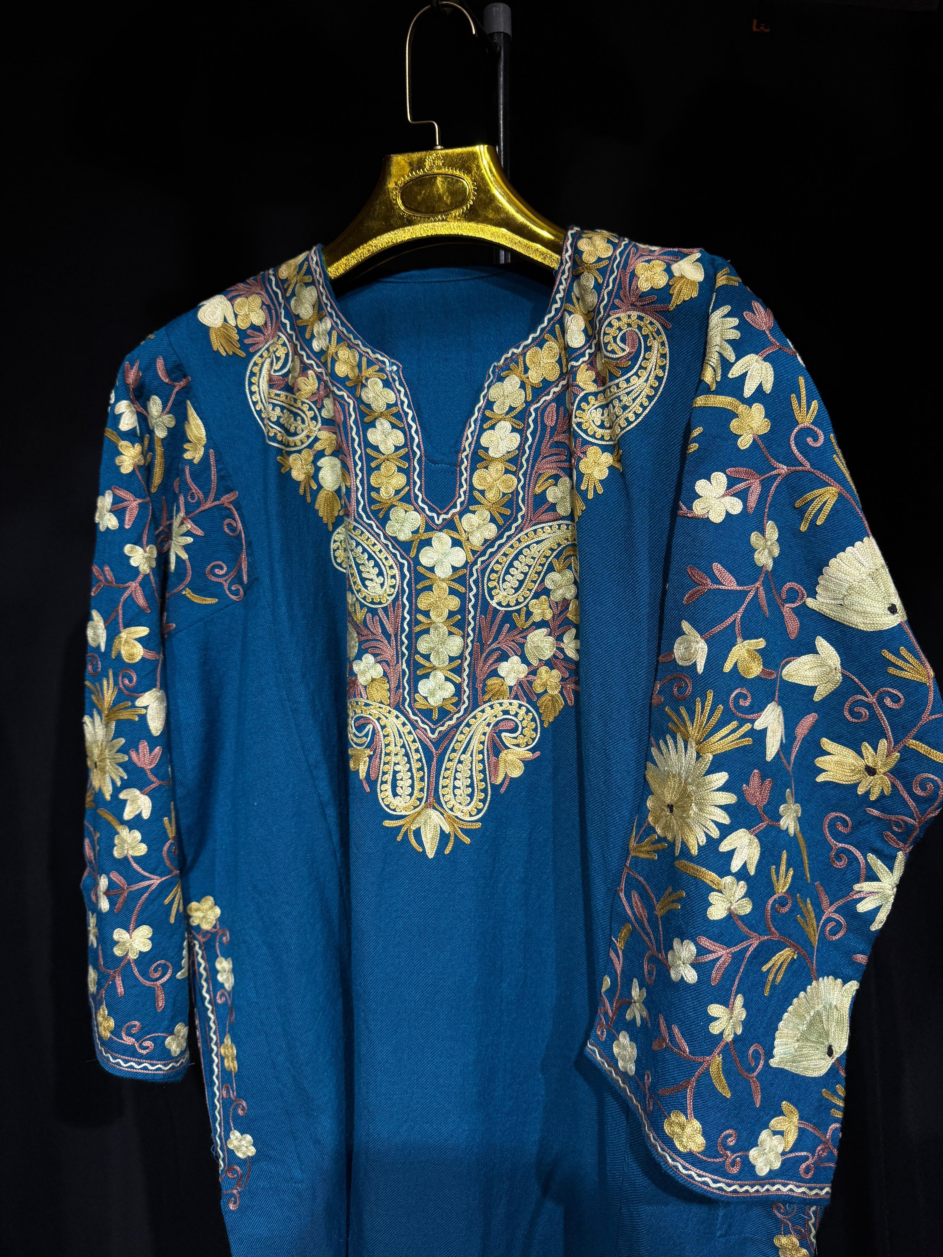 Sahar Teal Kashmiri Aari Phiran | Woollen Winter Wear