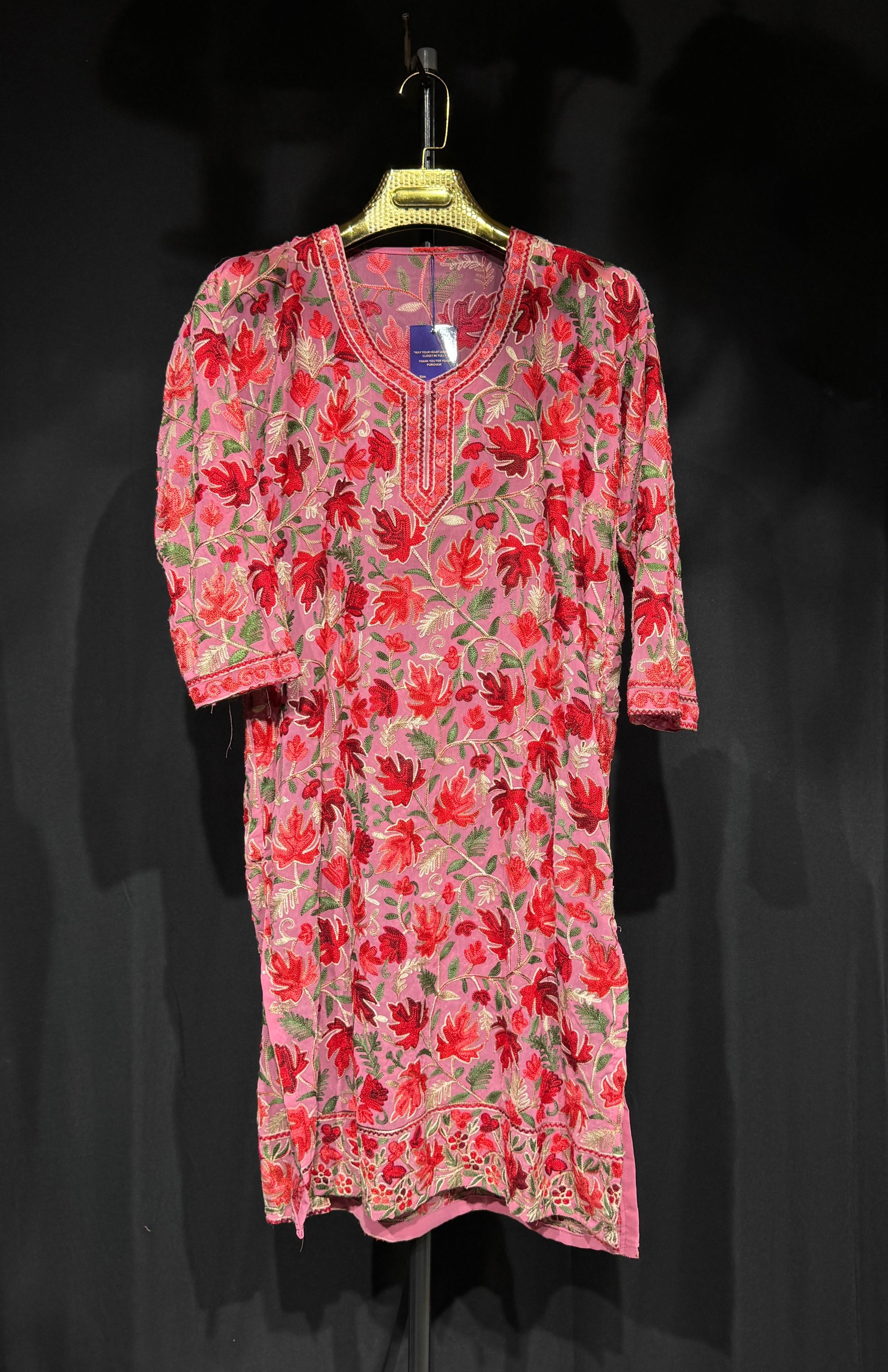Sahar Kashmiri Aari Kurta – Embroidered Premium Georgette (Pink Bloom)