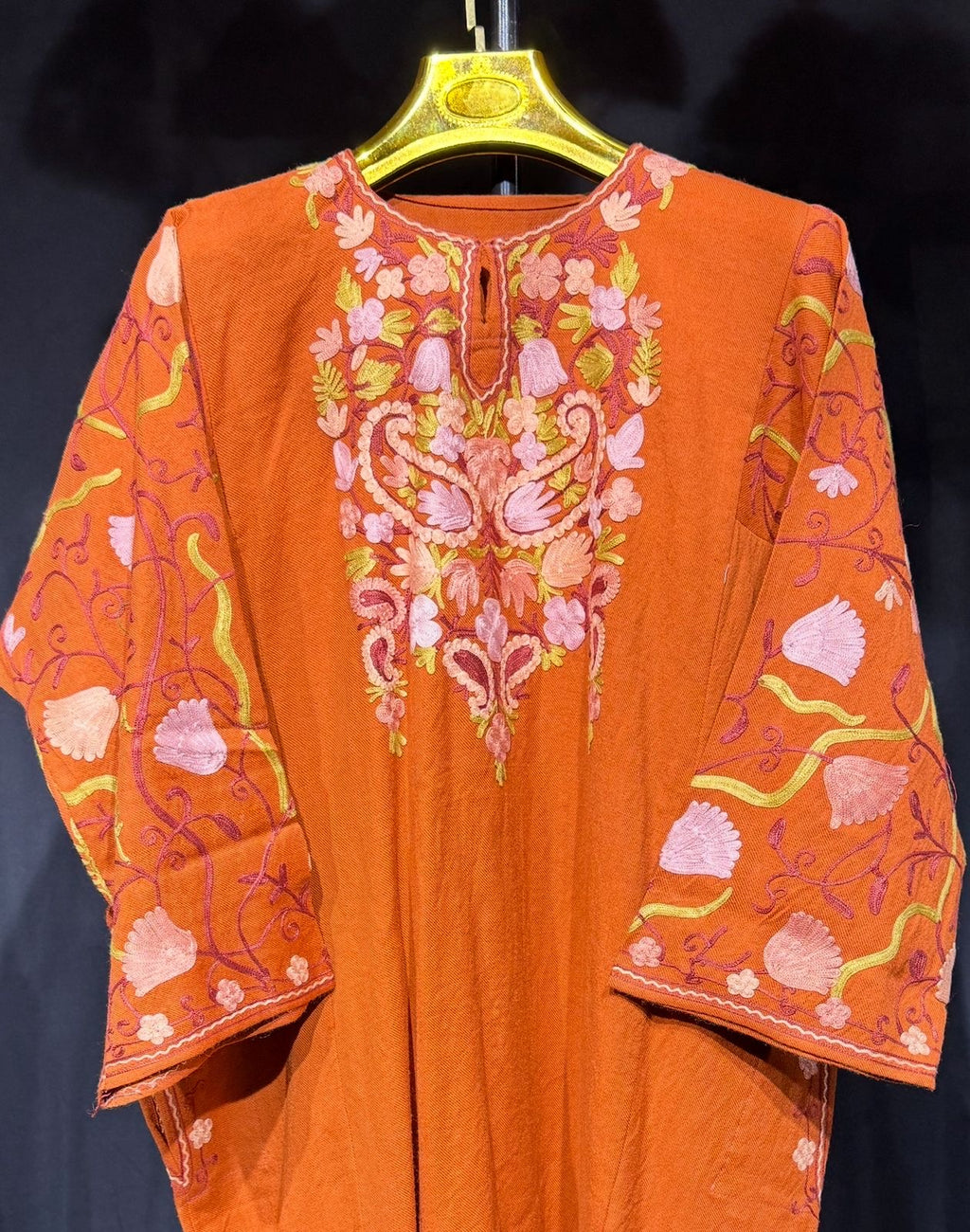 ZOONA Kashmiri Aari Phiran – Autumn Rust | Pure Woollen Phiran Style