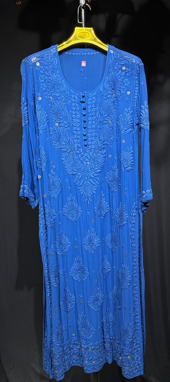 Sukoon in blue | Handcrafted Chikankari Kurta in Pure Viscose Georgette
