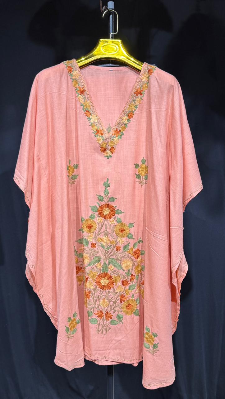 Mahira Peach Aari Kaftan Set