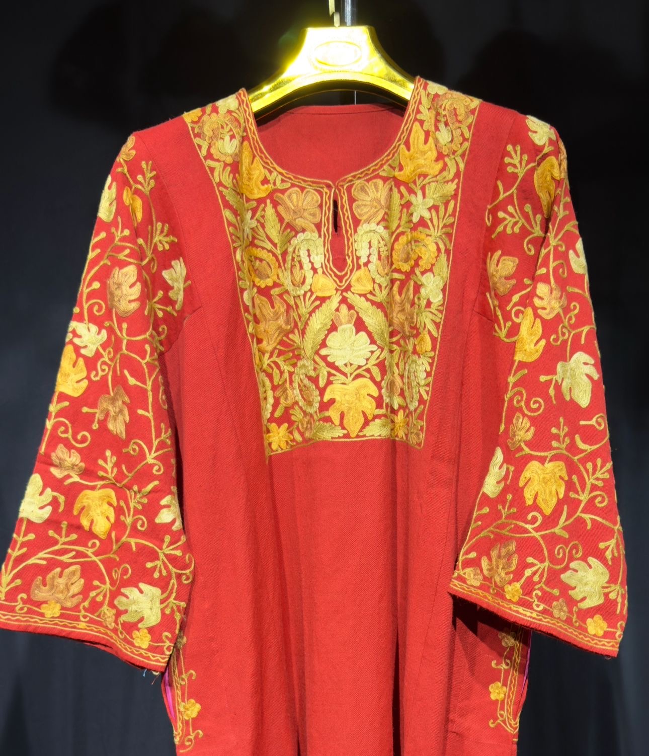 ZARIYA Kashmiri Aari Phiran – Autumn Orange 🍁 | Free Size 56” | Premium Wool Blend