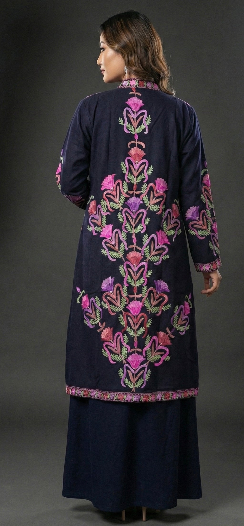 Sharika | Hand-Embroidered Kashmiri Long Coat