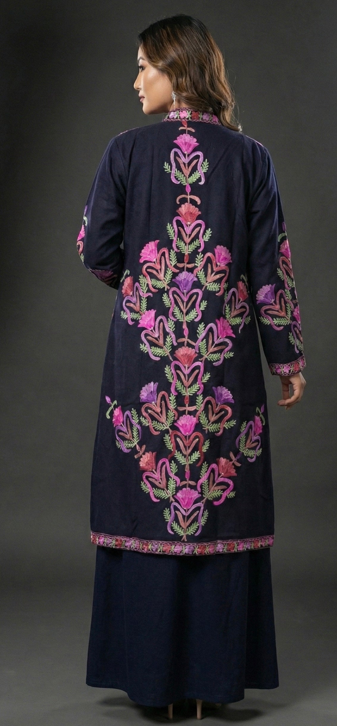 Sharika | Hand-Embroidered Kashmiri Long Coat