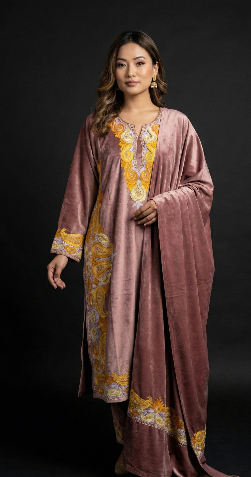 Roshni – Embroidered Velvet Kurta Set with Dupatta