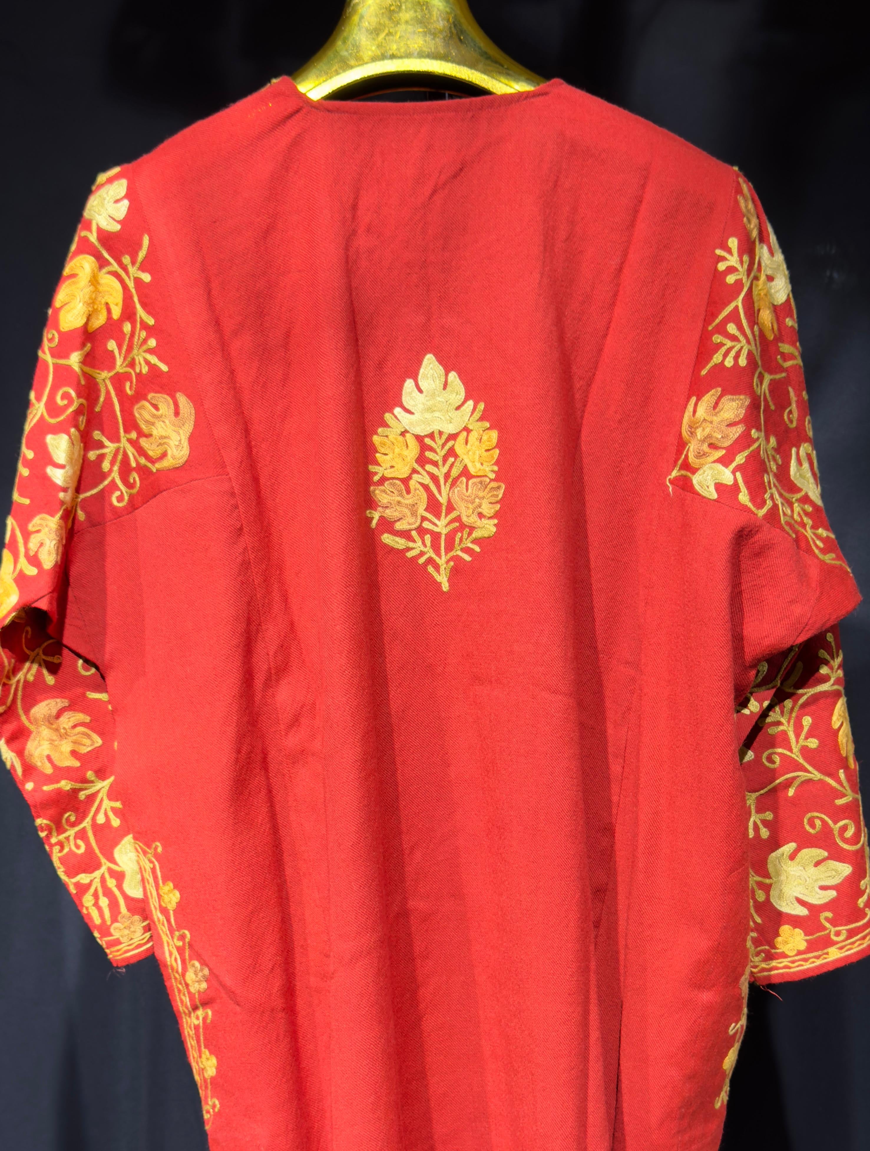 ZARIYA Kashmiri Aari Phiran – Autumn Orange 🍁 | Free Size 56” | Premium Wool Blend
