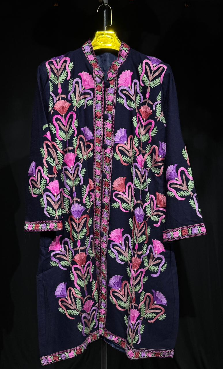Sharika | Hand-Embroidered Kashmiri Long Coat