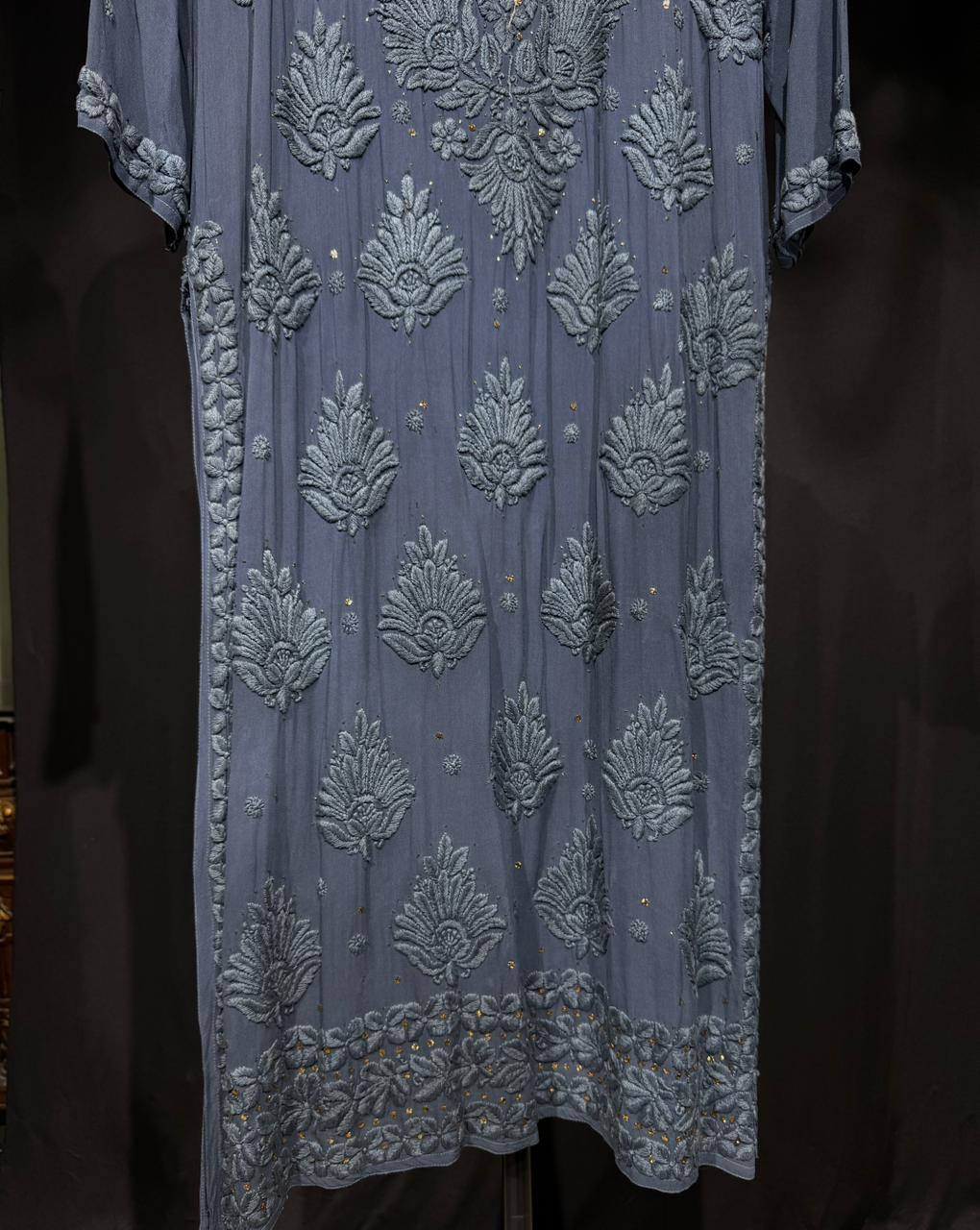 Sukoon in grey | Handcrafted Chikankari Kurta in Pure Viscose Georgette