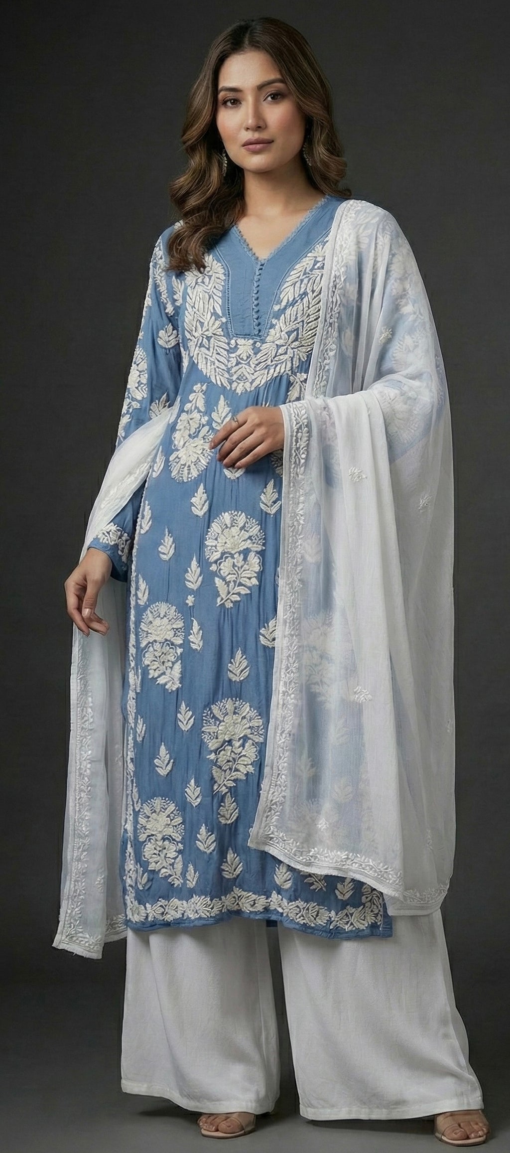 Anvika – Handcrafted Floral pure crepe Kurta