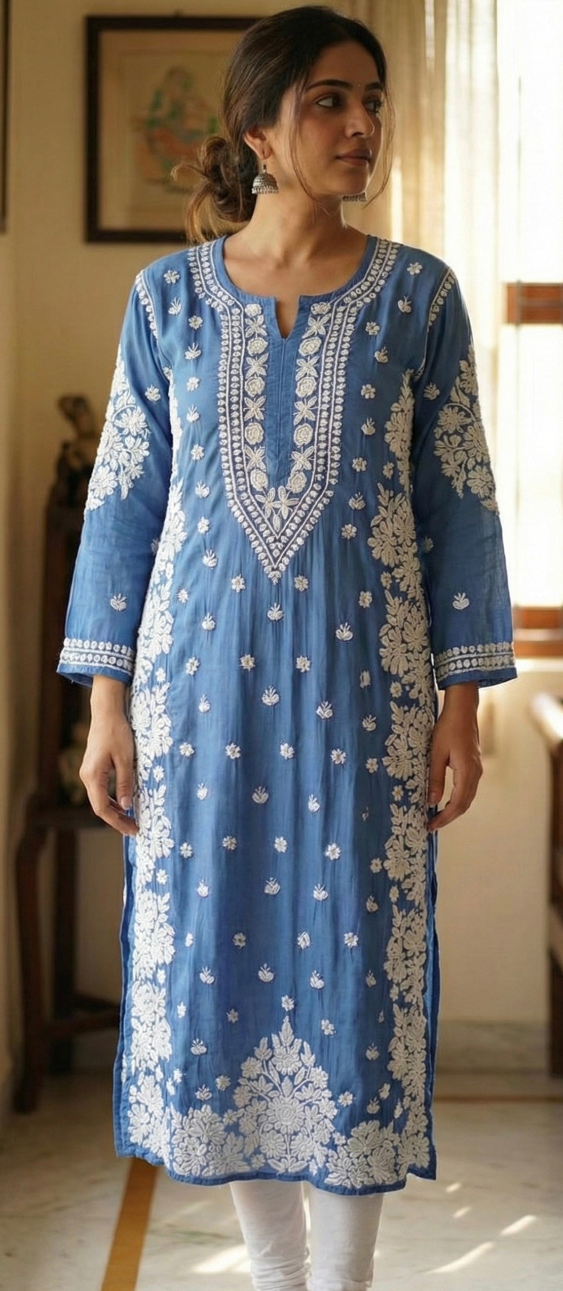 Neelima | Handcrafted Chikankari Modal Silk Kurta