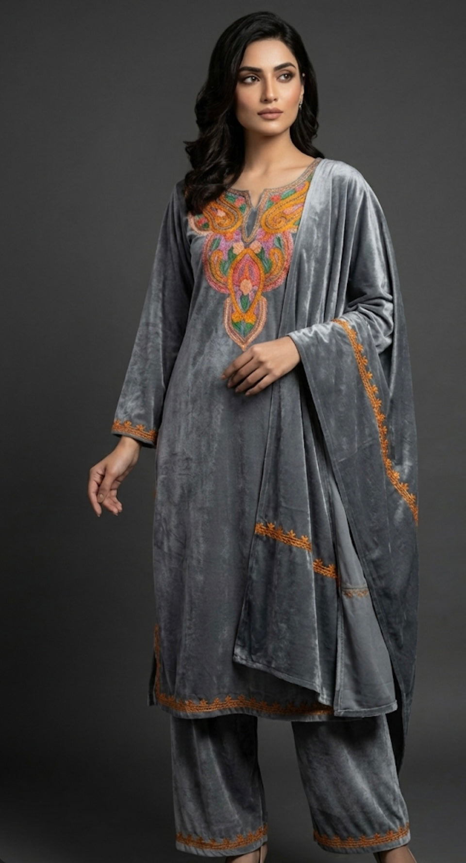 Karishma – Embroidered Velvet Kurta Set with Dupatta