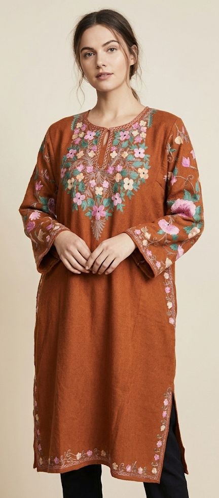 RUKHSAR Kashmiri Aari Phiran – Burnt Cinnamon | Free Size Woollen Winter Wear