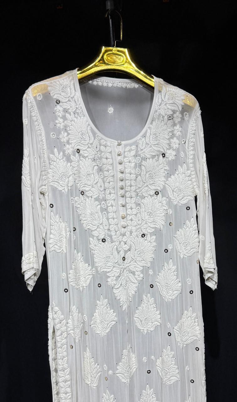 Sukoon | Handcrafted Chikankari Kurta in Pure Viscose Georgette