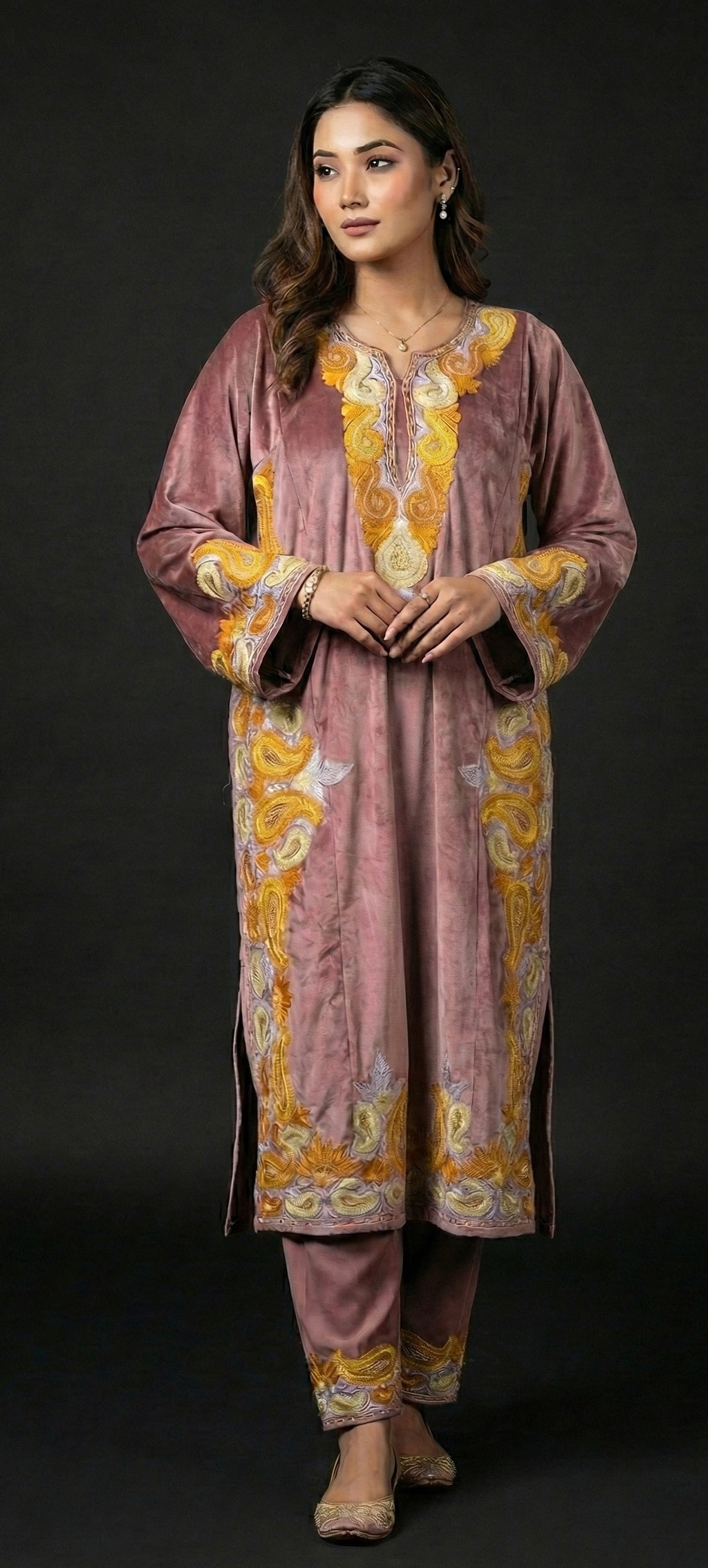 Roshni – Embroidered Velvet Kurta Set with Dupatta