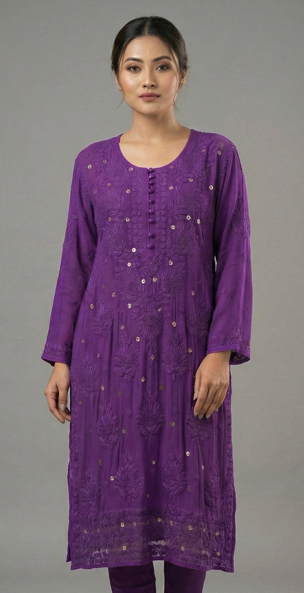 Sukoon in purple| Handcrafted Chikankari Kurta in Pure Viscose Georgette
