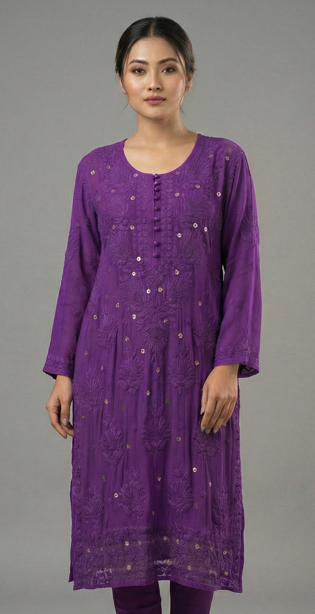 Sukoon in purple| Handcrafted Chikankari Kurta in Pure Viscose Georgette