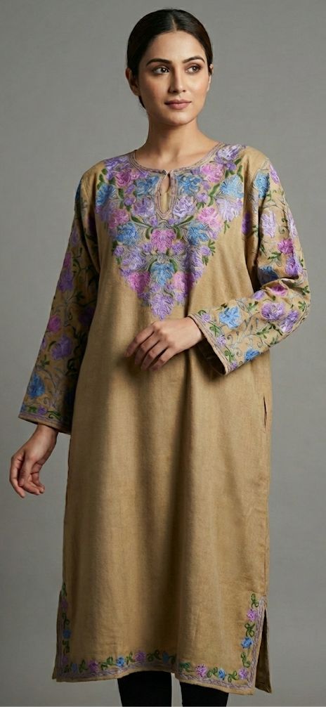 SABA Beige Kashmiri Aari Phiran