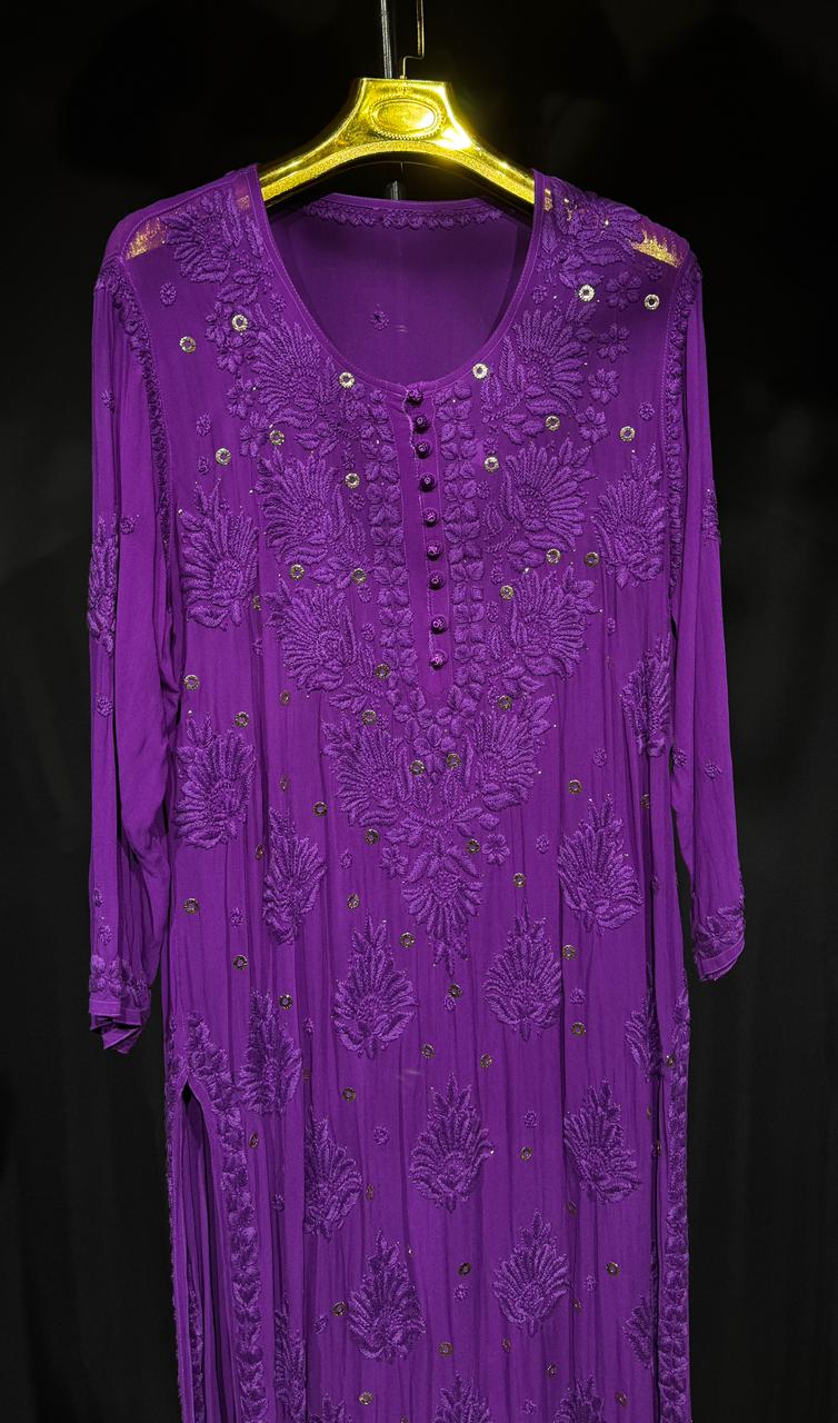 Sukoon in purple| Handcrafted Chikankari Kurta in Pure Viscose Georgette