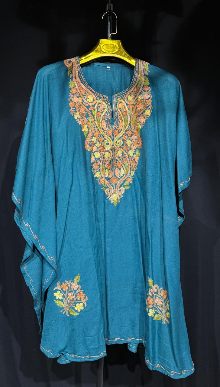 Feroza Teal Aari Kaftan Set (2-Piece Premium Embroidered Co-ord)