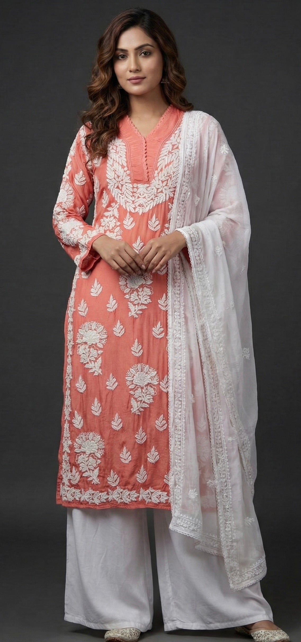 Anvika – Handcrafted Floral pure crepe Kurta
