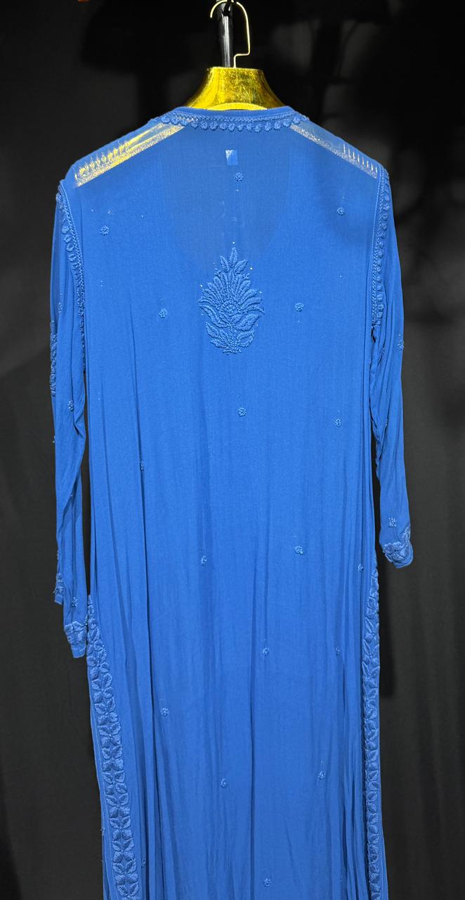 Sukoon in blue | Handcrafted Chikankari Kurta in Pure Viscose Georgette