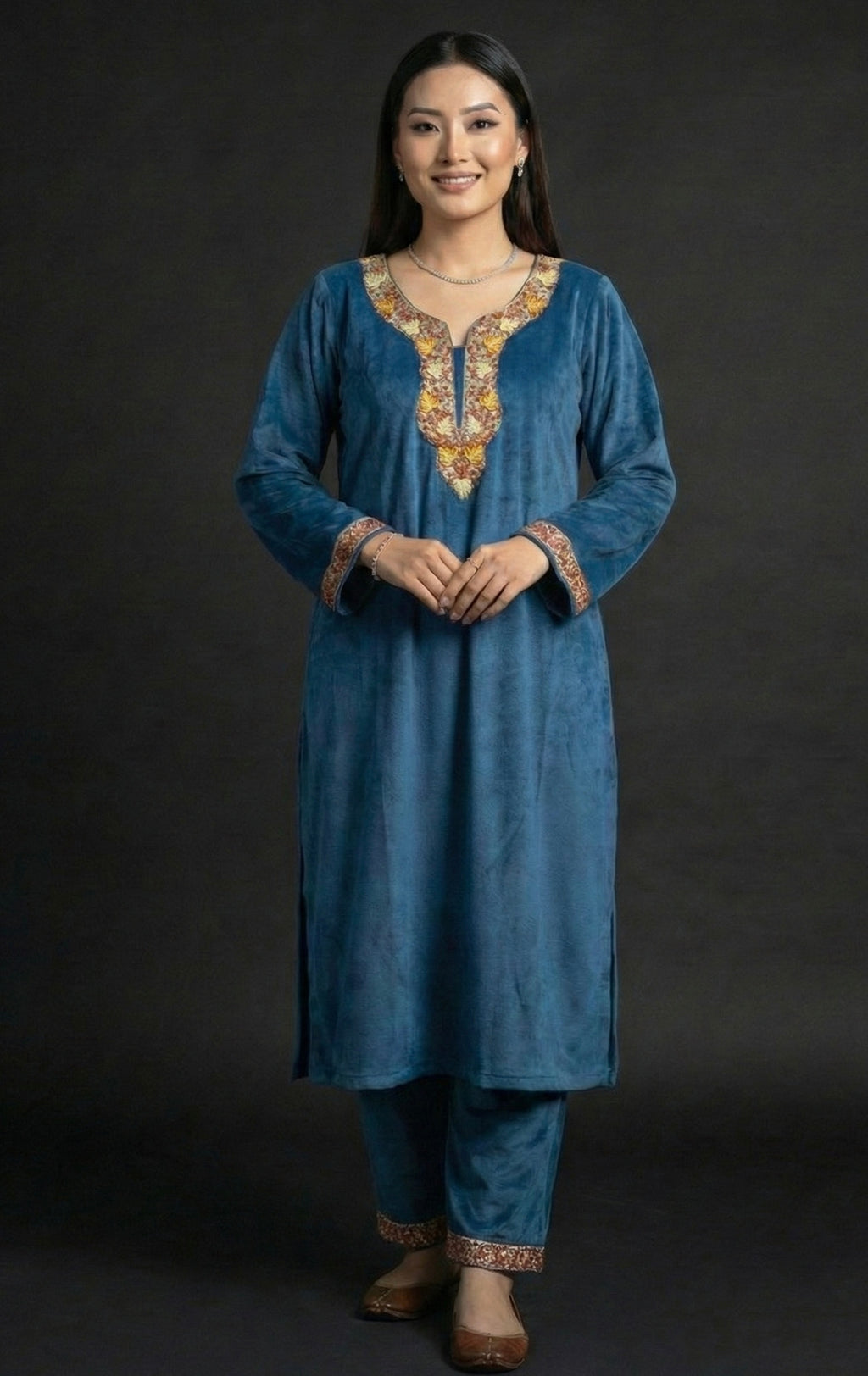 Neelima – Embroidered Velvet Kurta Set with Shawl Dupatta