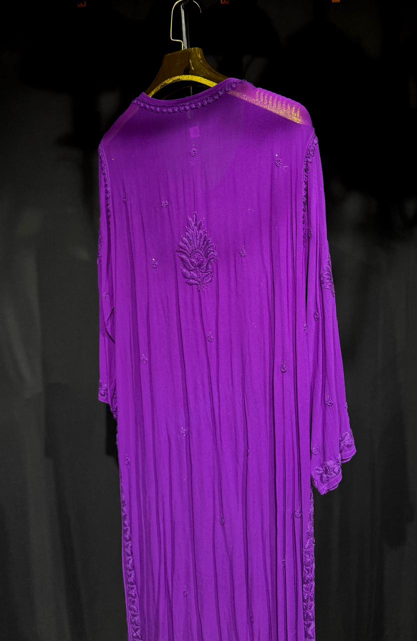 Sukoon in purple| Handcrafted Chikankari Kurta in Pure Viscose Georgette