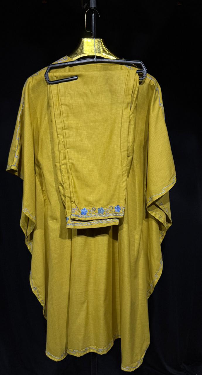 Advika Mustard Hand-Embroidered Kaftan Set
