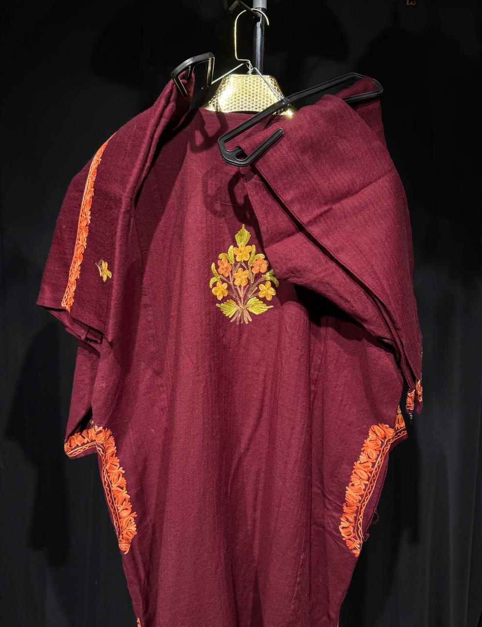 The SANA Kashmiri Aari Set in Maroon Pure Handworked | Authentic Kashmiri Aari | Premium Winter Set (Kurta + Pant + Stole)