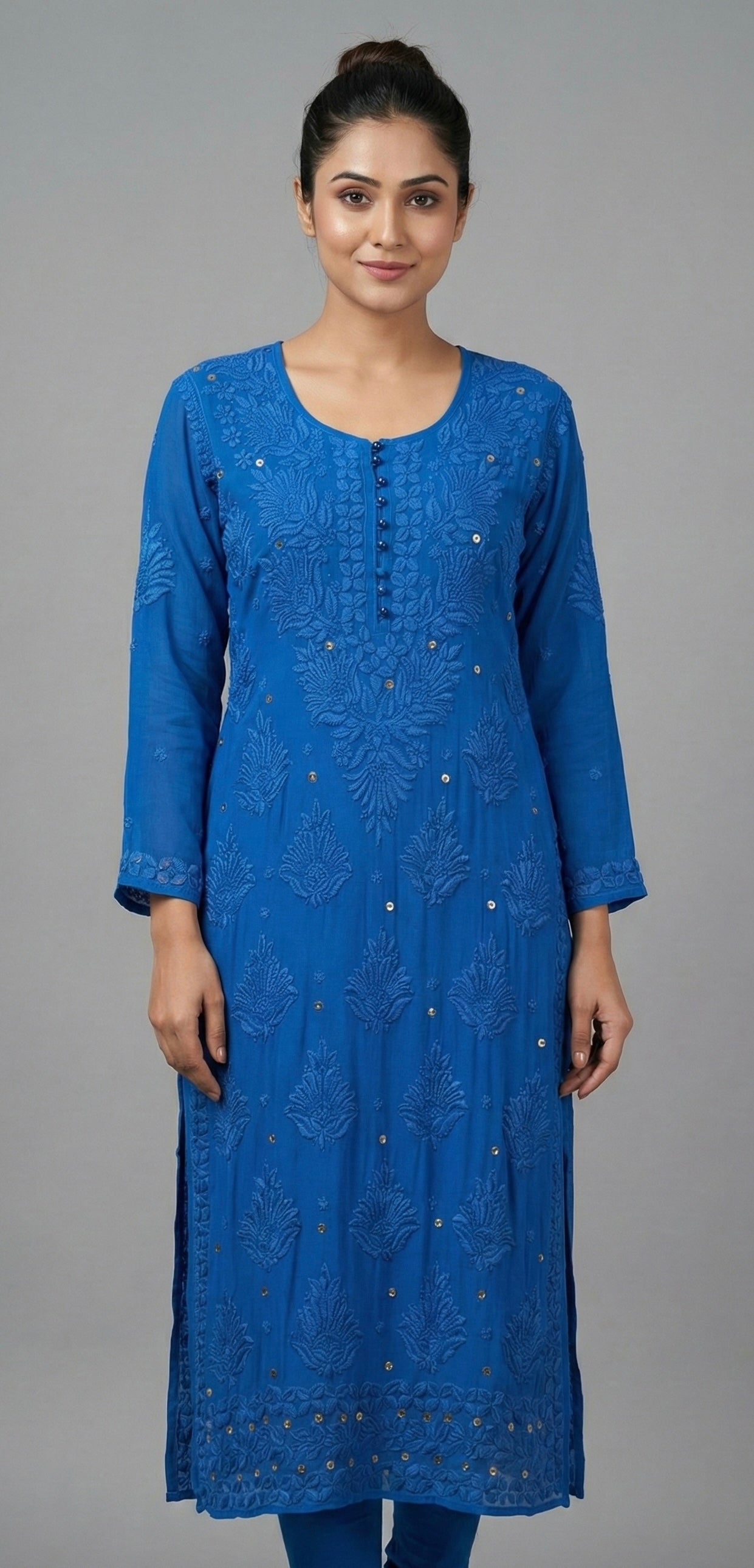 Sukoon in blue | Handcrafted Chikankari Kurta in Pure Viscose Georgette