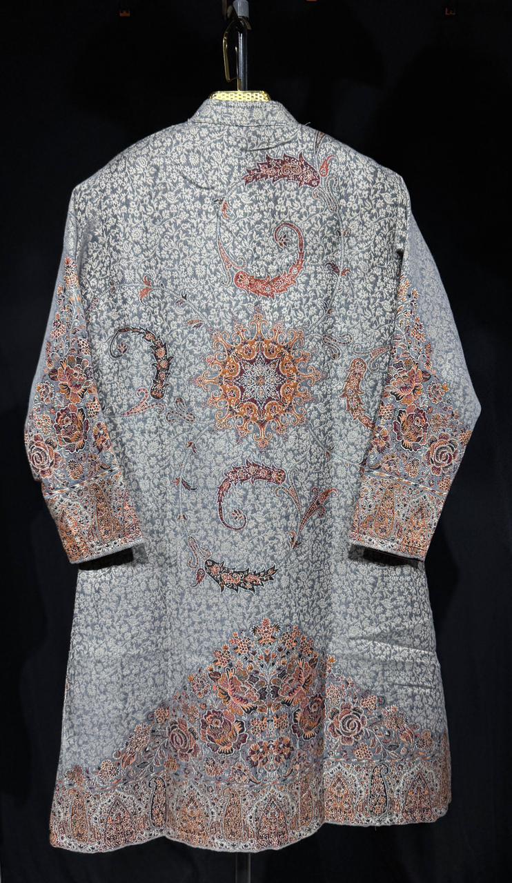 Aureen – Premium Woollen Kani 3-Piece Set (Grey-Rust)