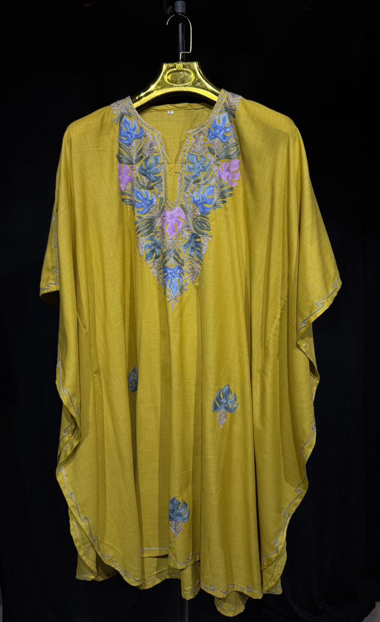 Advika Mustard Hand-Embroidered Kaftan Set