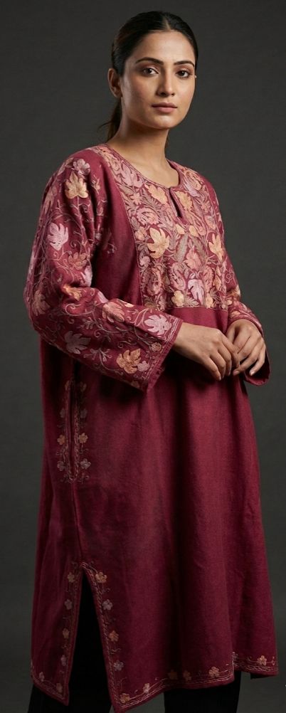IZA Maroon Kashmiri Aari Phiran