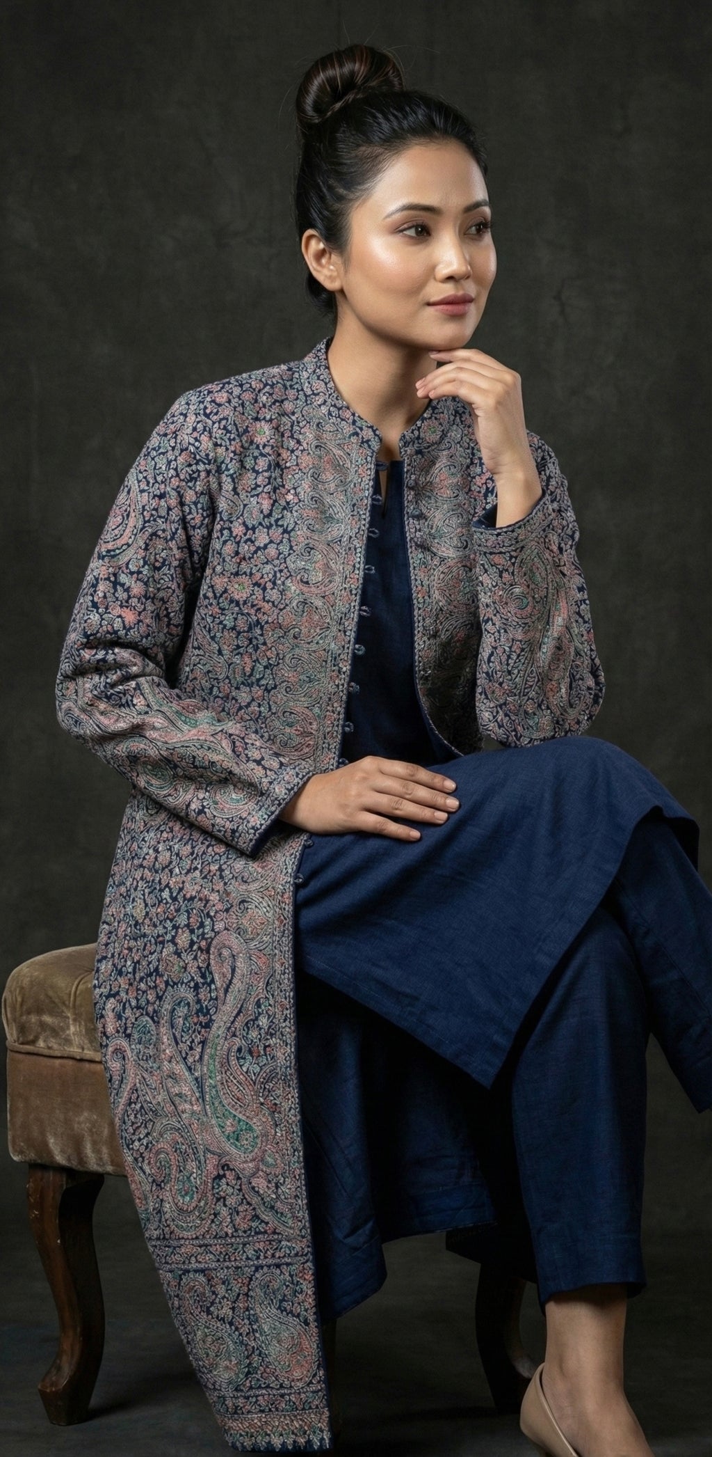 Aureen – Premium Woollen Kani 3 piece Set (Blue Shade)