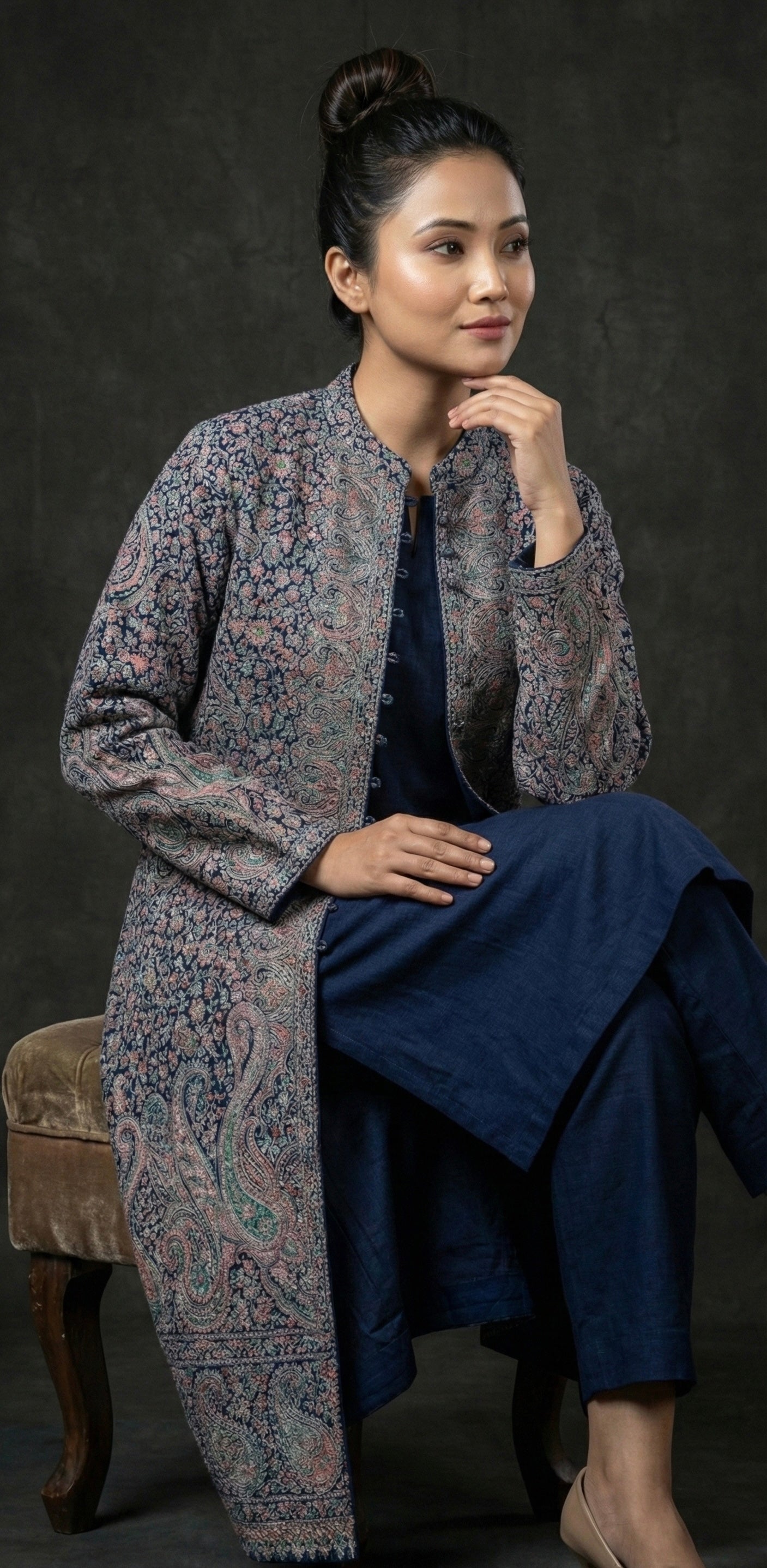 Aureen – Premium Woollen Kani 3 piece Set (Blue Shade)