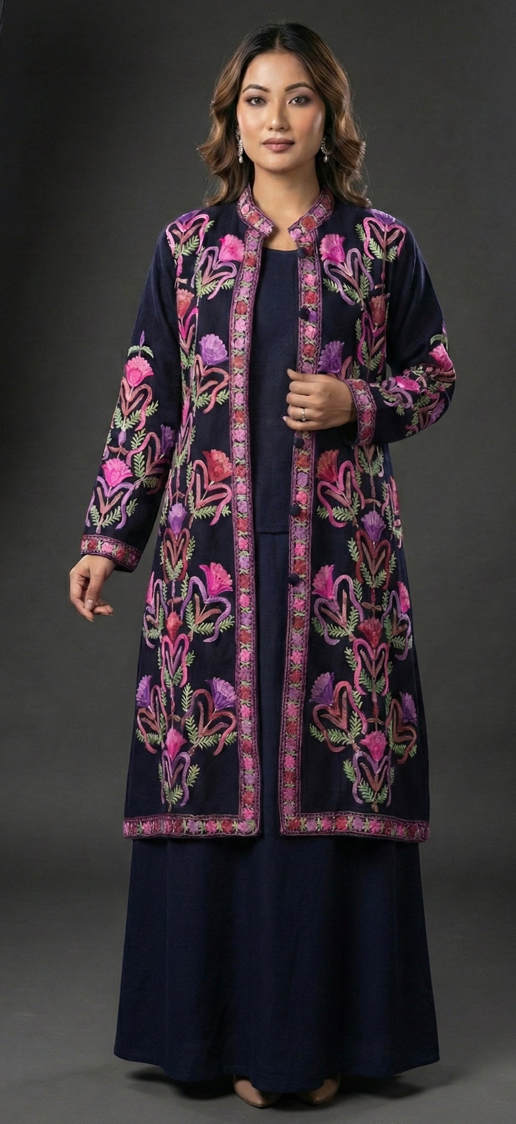 Sharika | Hand-Embroidered Kashmiri Long Coat