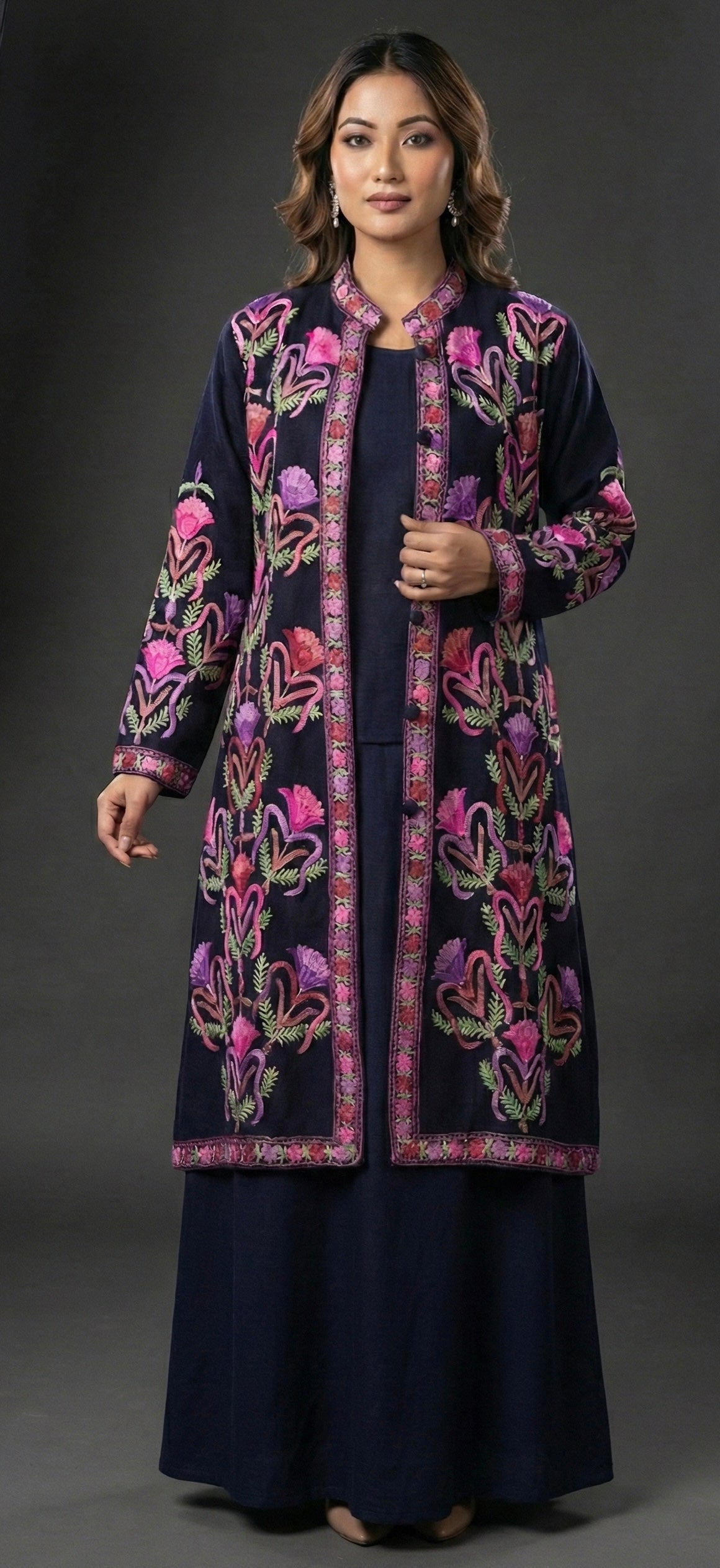 Sharika | Hand-Embroidered Kashmiri Long Coat