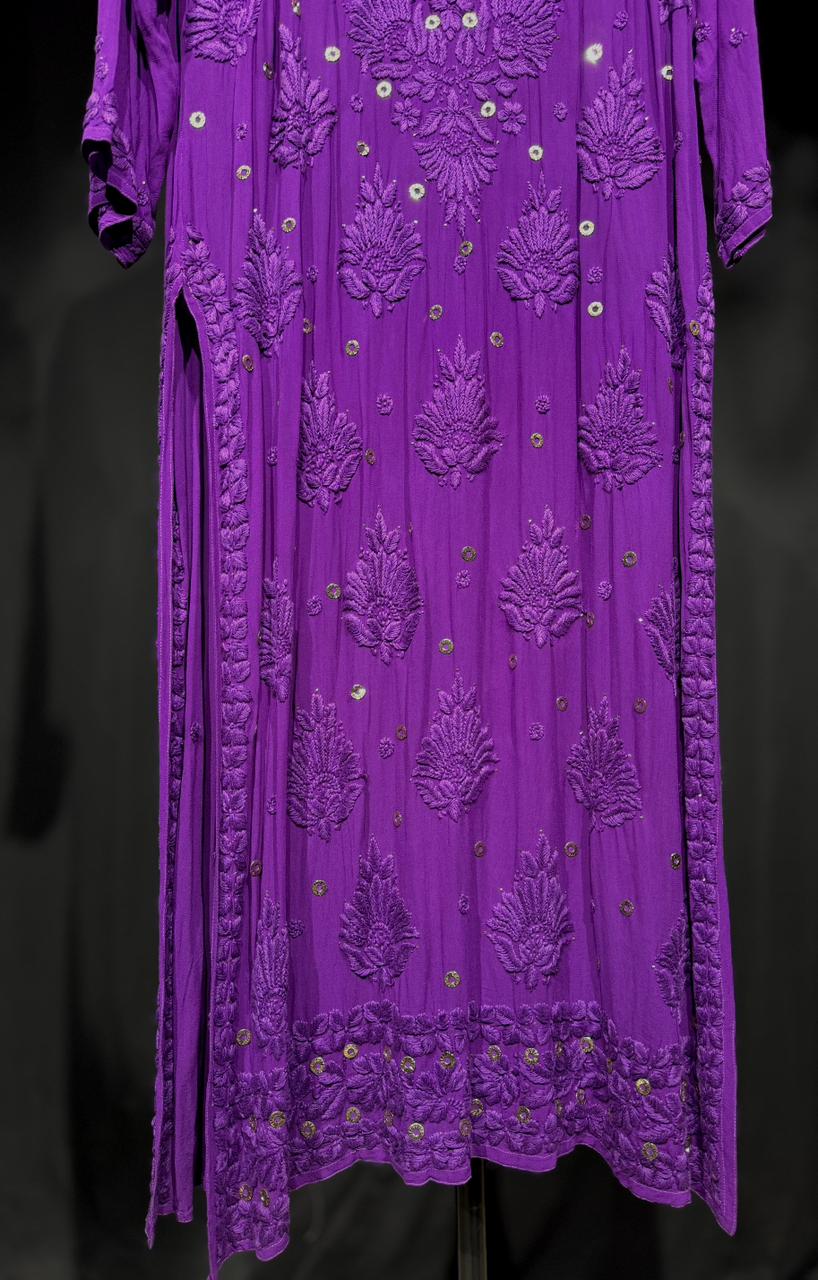 Sukoon in purple| Handcrafted Chikankari Kurta in Pure Viscose Georgette