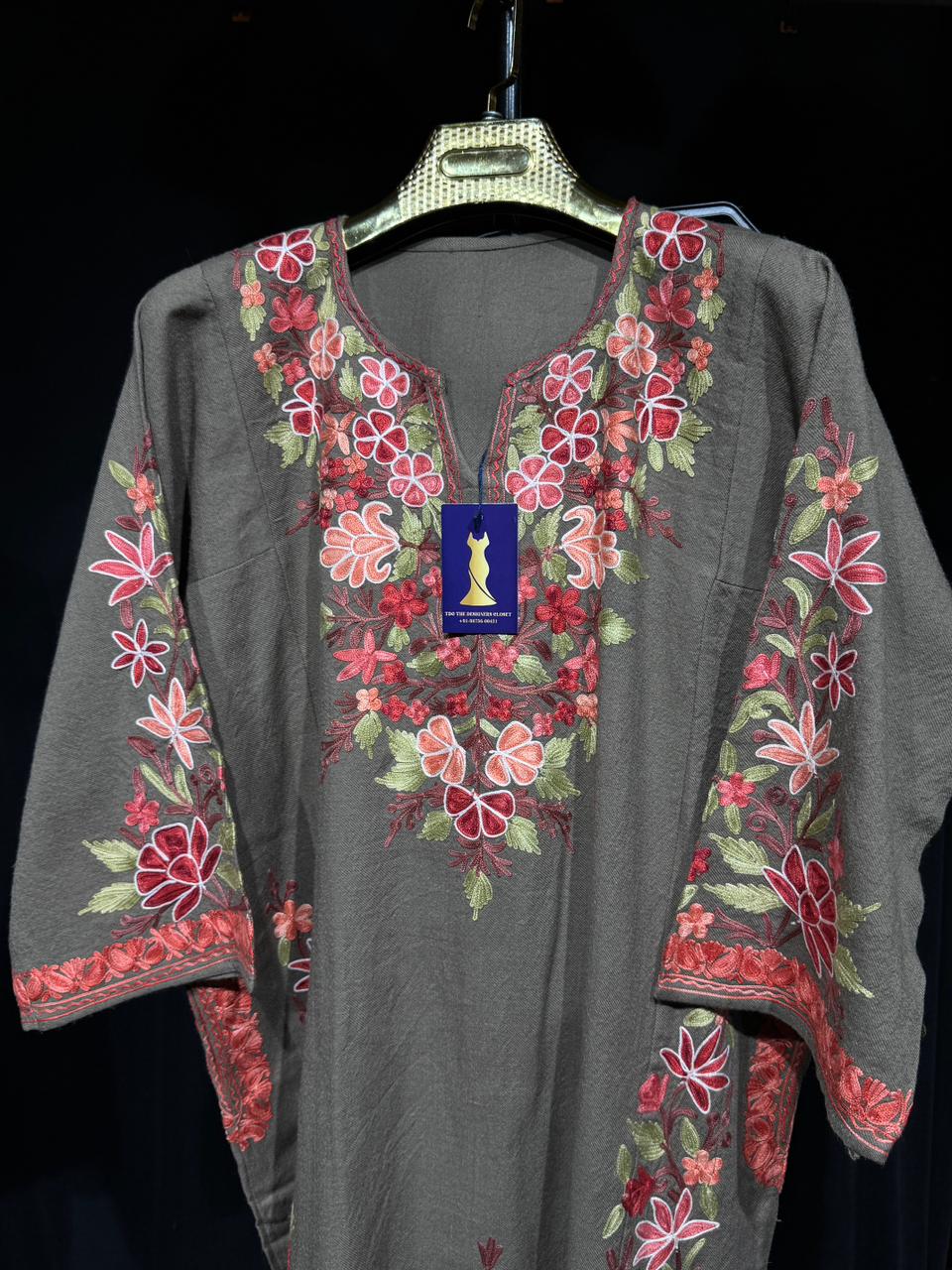 SANA Grey Kashmiri Aari Embroidered Set (3-Piece Premium Wool Collection)