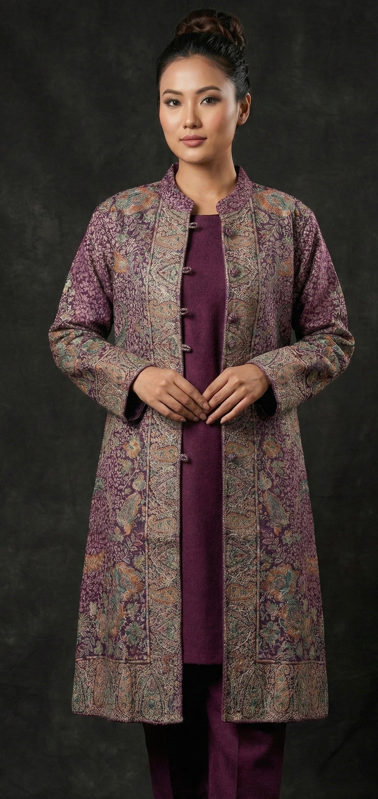 AUREEN Plum Premium Woollen Kani 3 pcs Set