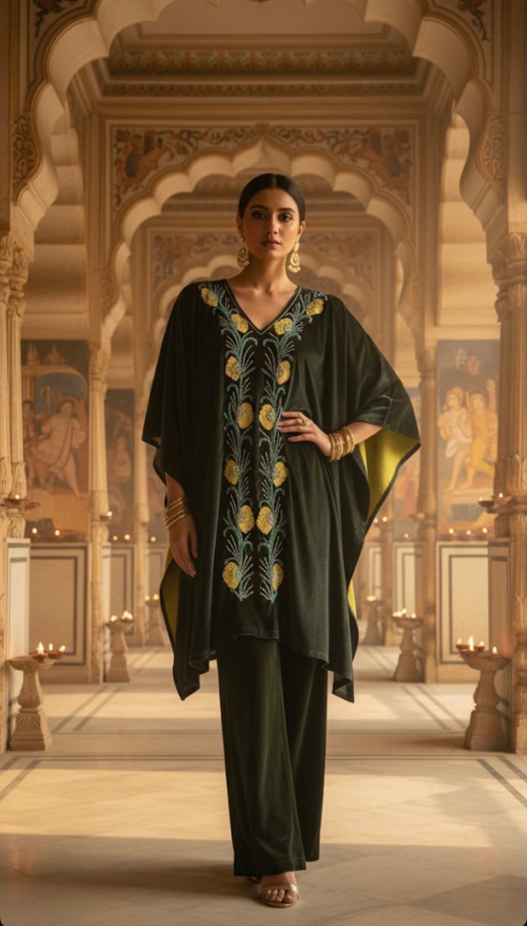 ZARÉE Velvet Embroidered Kaftan Set