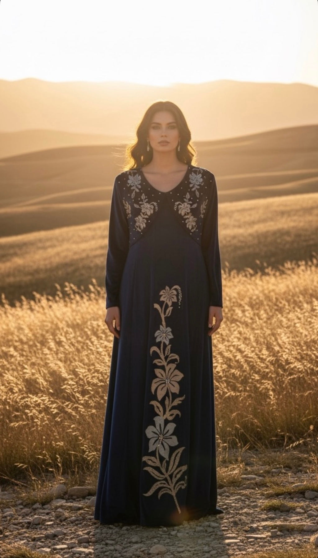 Noctura Bloom – Embroidered Velvet Evening Dress