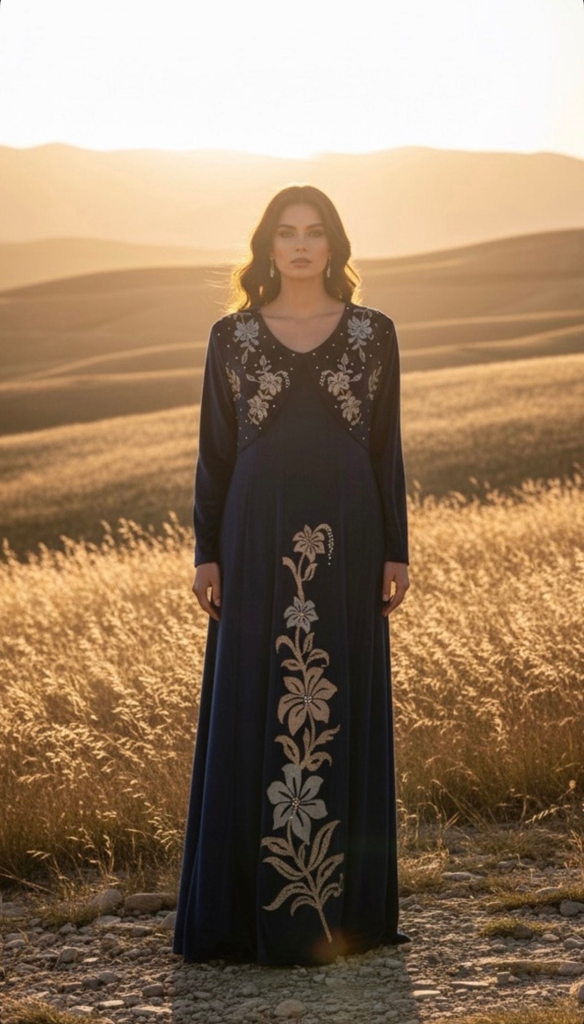 Noctura Bloom – Embroidered Velvet Evening Dress