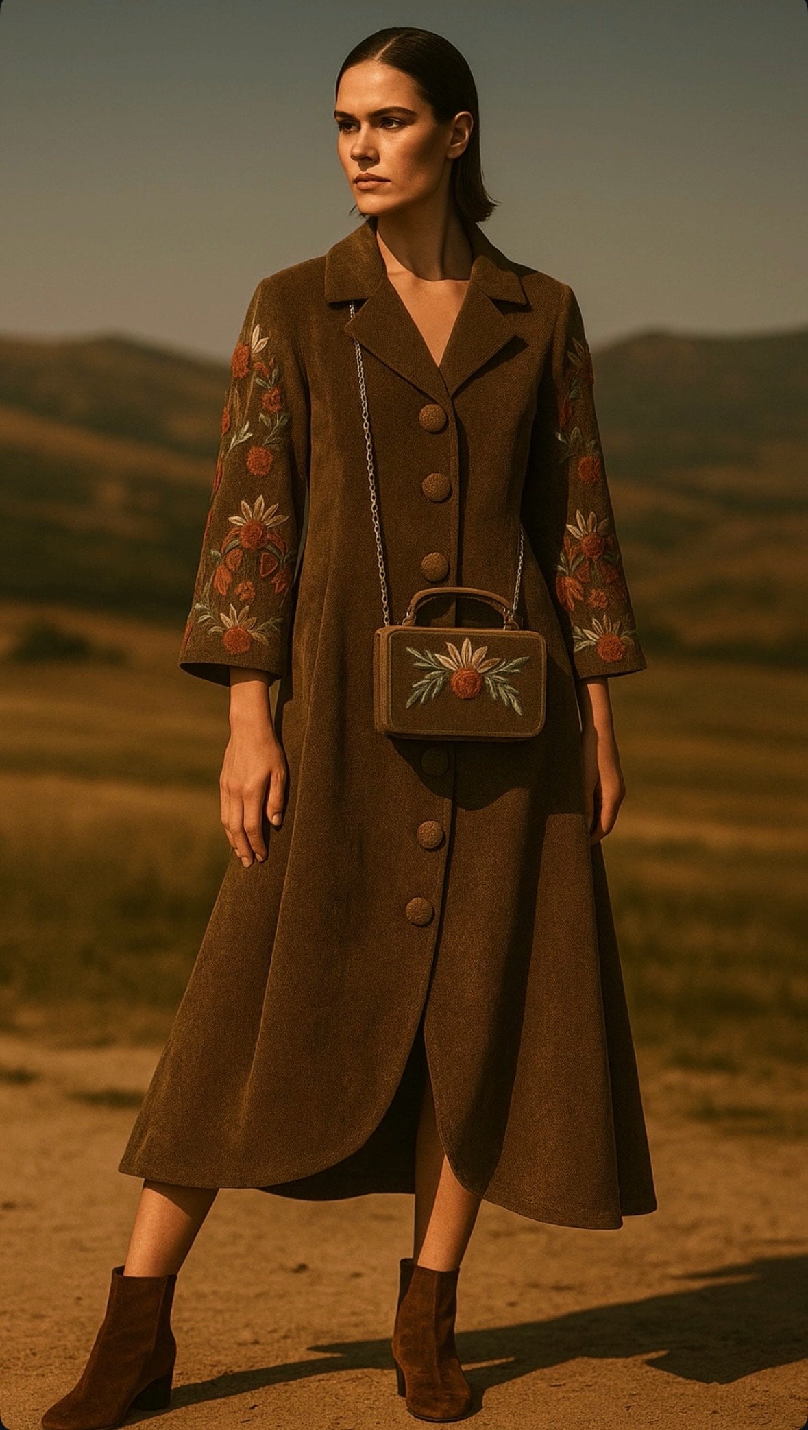 ARVÉRA Embroidered Longline Coat Set