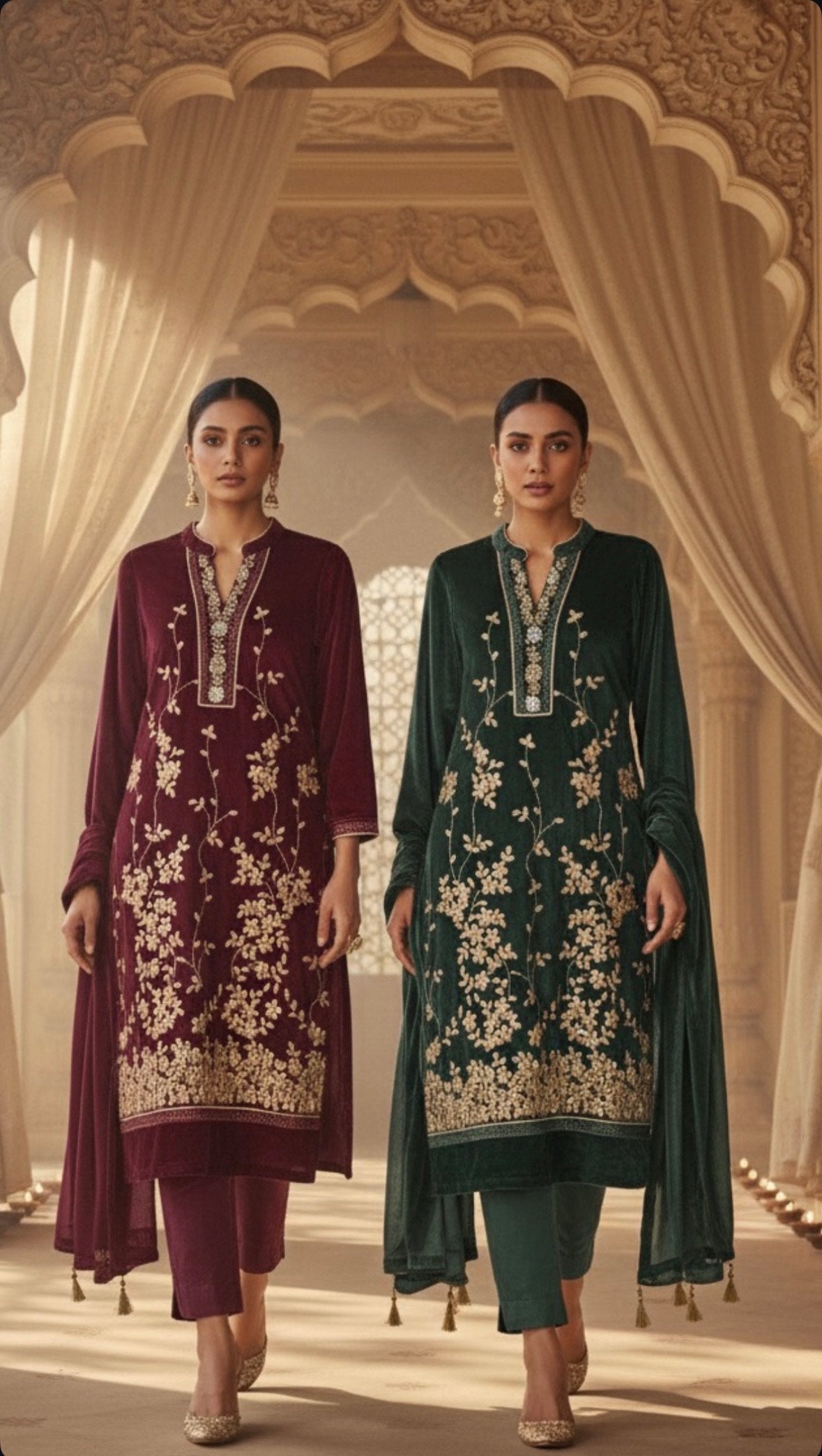 ZIRÉRA Velvet Embroidered Kurta Set