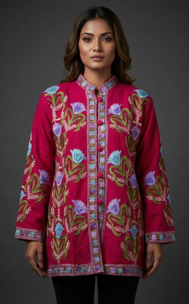 Shehnaaz 2.0 – Crimson Bloom | Kashmiri Aari Embroidered Jacket