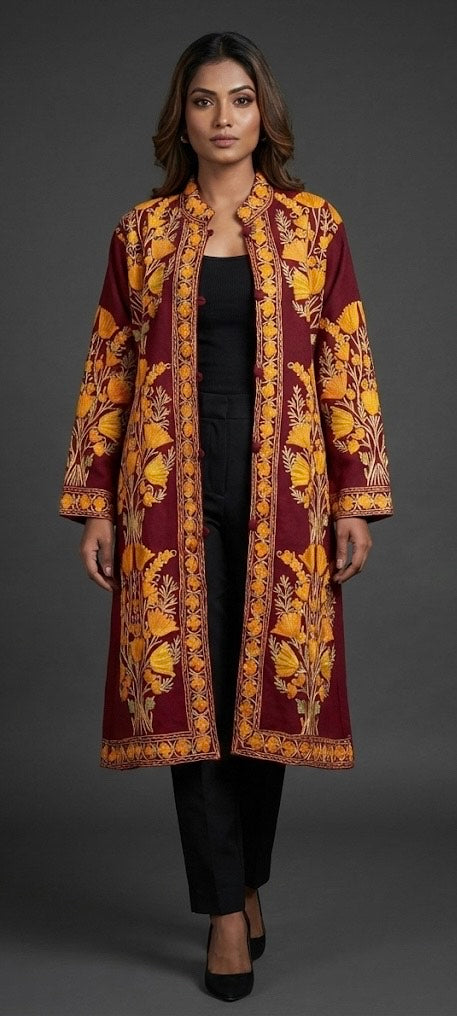 ZAYRA Kashmiri Heritage Embroidered Long Jacket