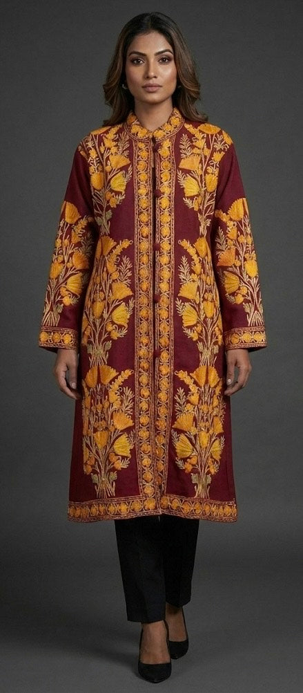 ZAYRA Kashmiri Heritage Embroidered Long Jacket