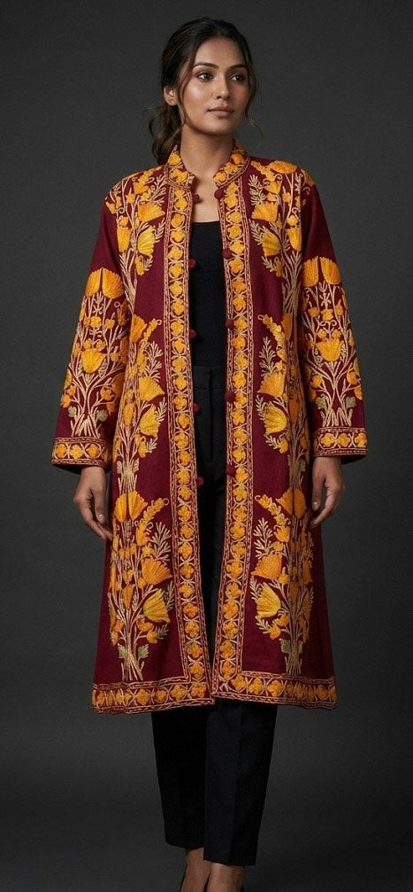 ZAYRA Kashmiri Heritage Embroidered Long Jacket