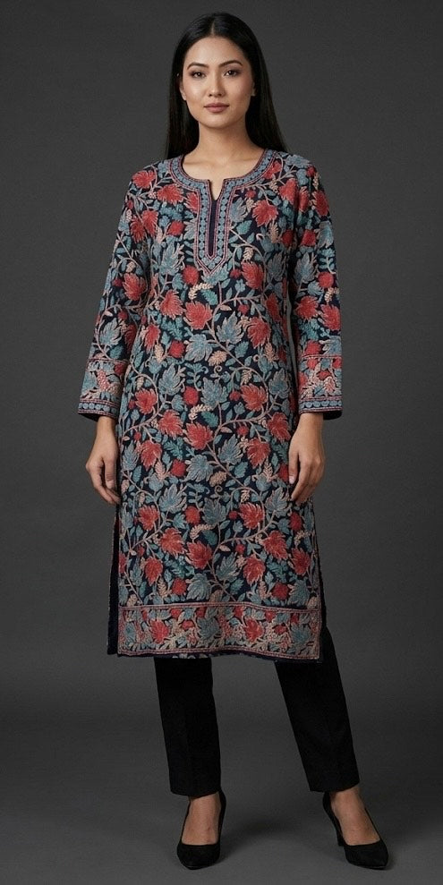 NAYAB Kashmiri Aari Kurta | Premium Georgette | Midnight Blue Elegance